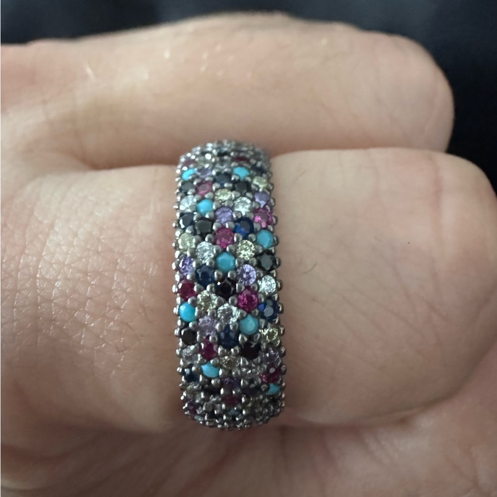 Multi-gemstone ring 925 silver size 10